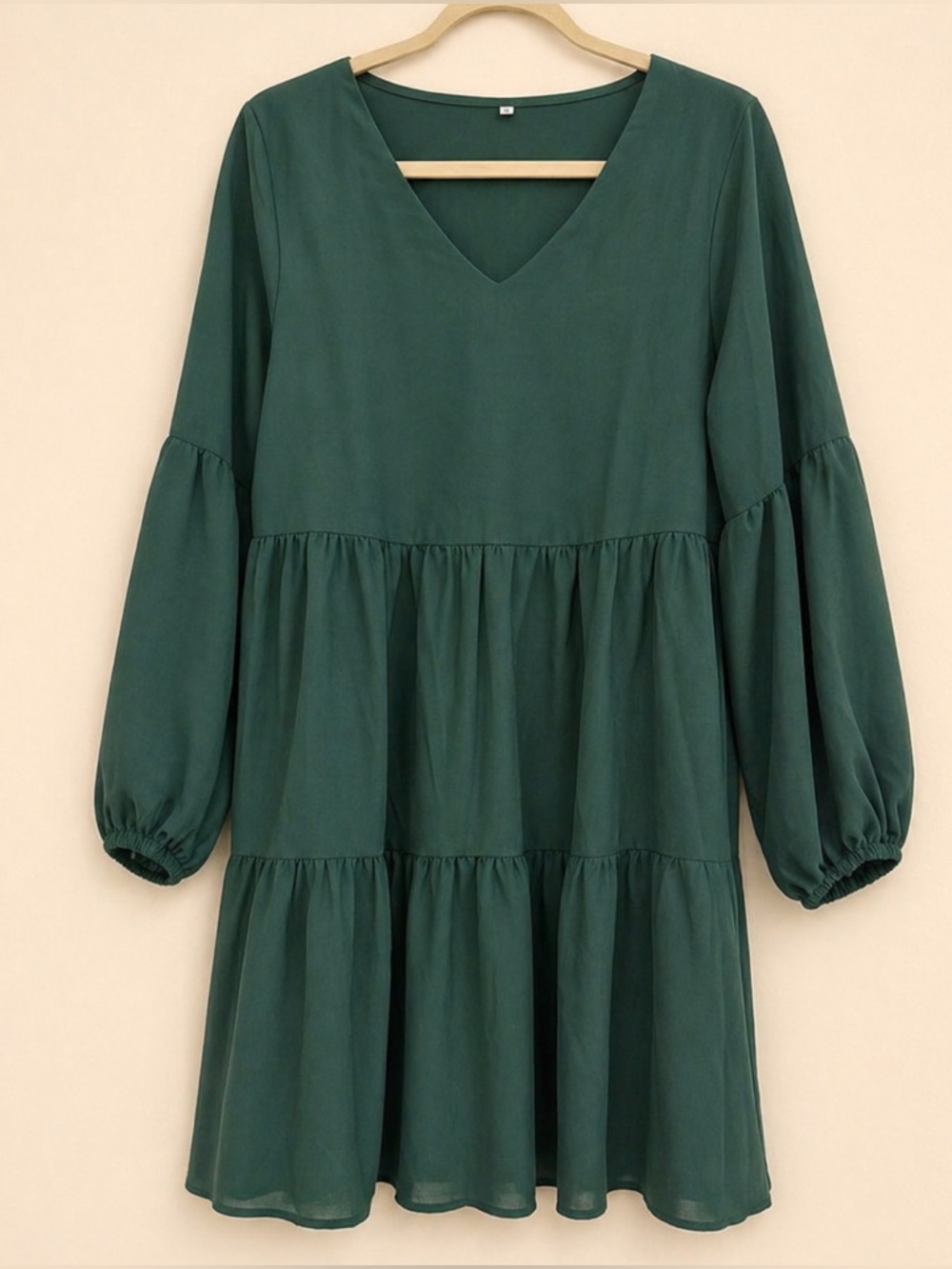 Emerald Green Tiered Babydoll Dress – Long Sleeve